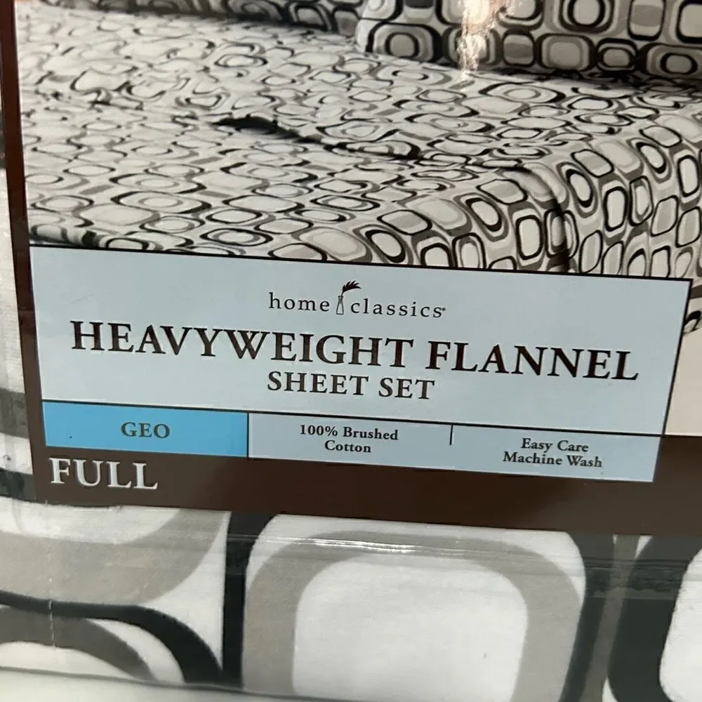 NWT Home Classics Full Size Flannel Sheet Set Heavyweight 100% Cotton Geometric